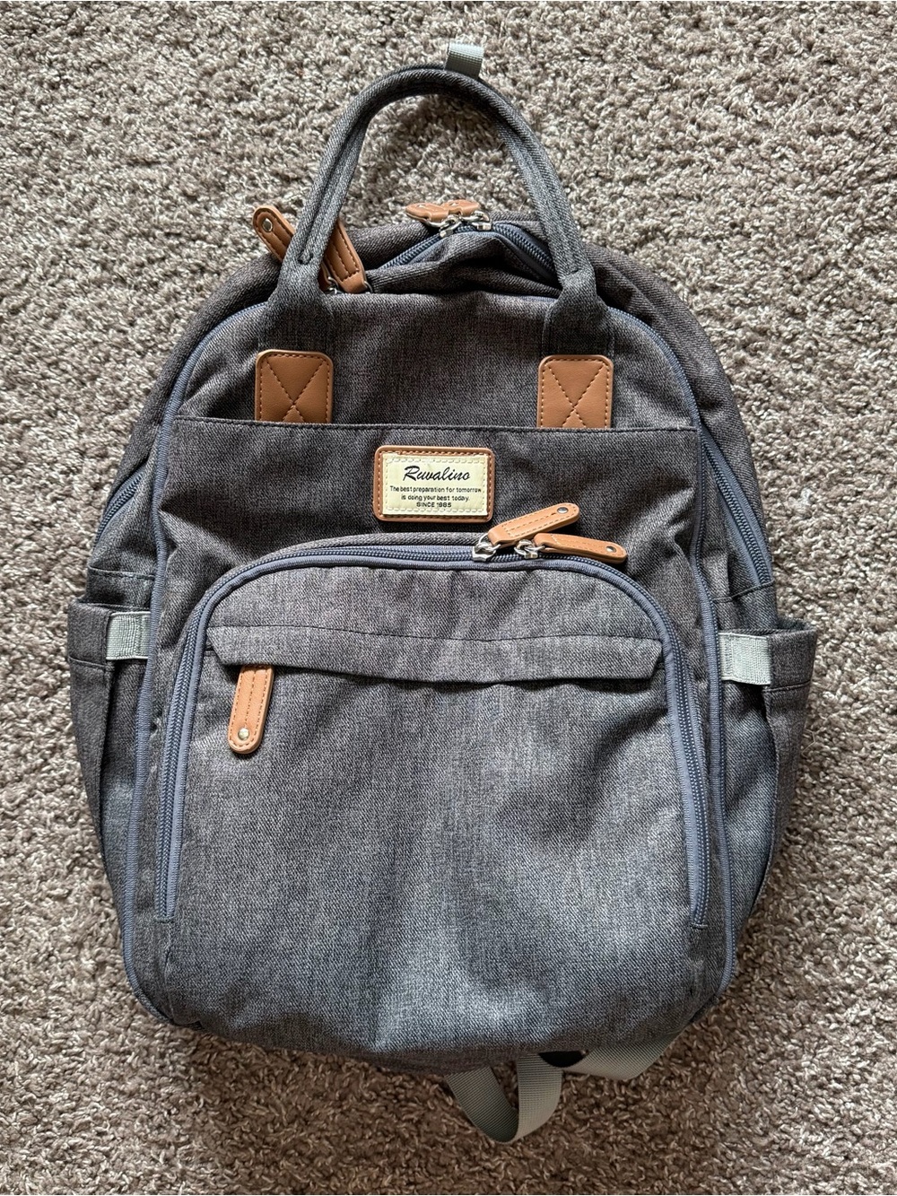 Ruvalino Gray Diaper Bag Backpack With Changing Pad